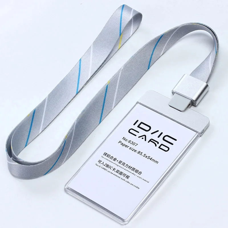 V Stripe silver set Прозрачный акриловый пластик с металлической ID IC карты держатель пропуска карты+ цветной полиэфирный ремешок с пряжкой из сплава Al - Цвет: V Stripe silver set