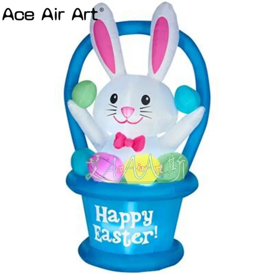 

Outdoor Funny Inflatable Easter Bunny Lighting Bunny in the Basket with Easter Eggs for Easter Events