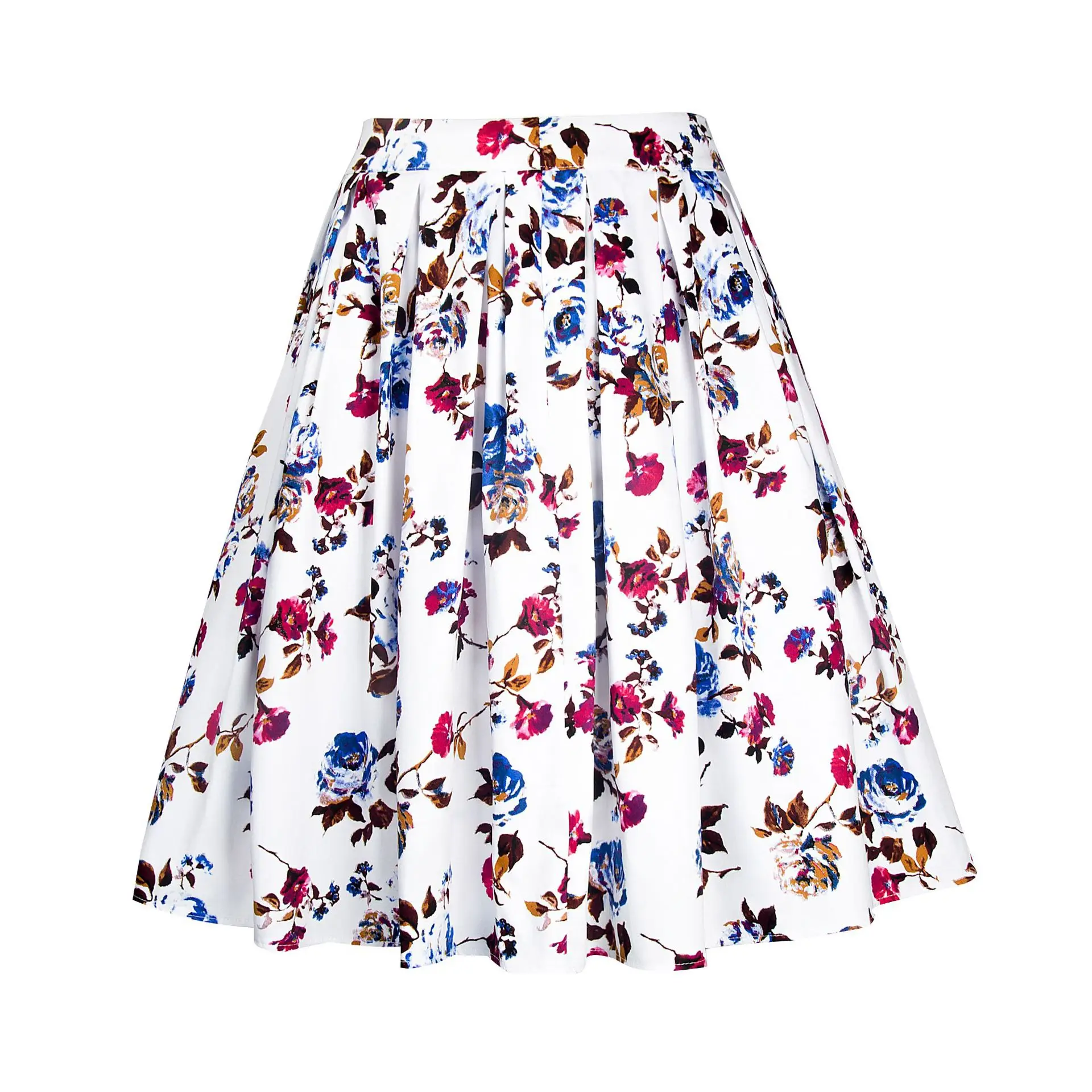 Striped Women Casual Skirt High Waist Plus Size Ladies Summer Big Swing Retro Skirts Skater 50s 60s Vintage Floral Printed Skirt