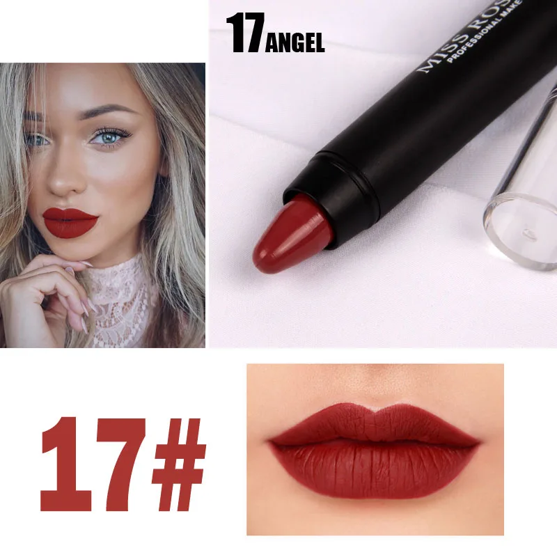 17 MISS ROSE, легко носить, Матовый тинт для губ, макияж для женщин, косметика, стойкий, водостойкий, бархатная помада, карандаш, питательный - Цвет: 17