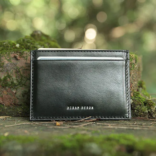 Black Hiram Beron мужской кожаный держатель для карт RFID Блокировка мини кошелек растительного дубления кожа ID держатель натуральная кожа на заказ кошелек - Цвет: Black