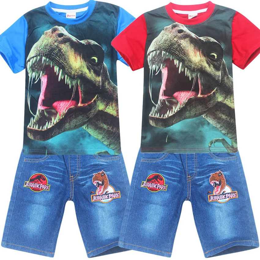 Children clothing summer casual boys short sleeve dinossauro Jurassic t-shirt+pants suits cotton girls clothes sets | Детская одежда и