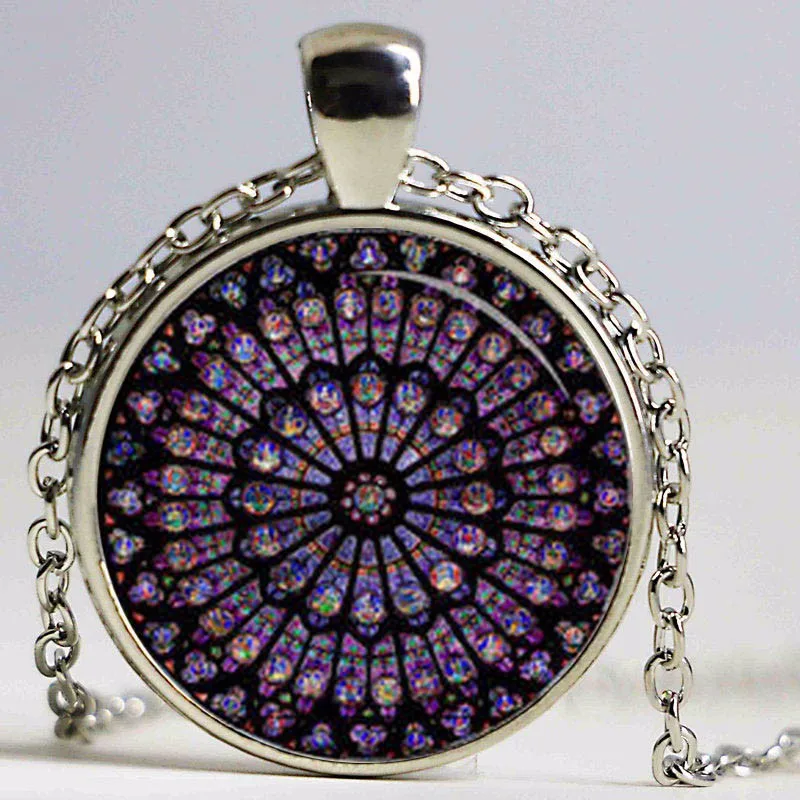 

Rose Window Stained Glass Notre Dame de Paris Cathedral Pendant Necklace