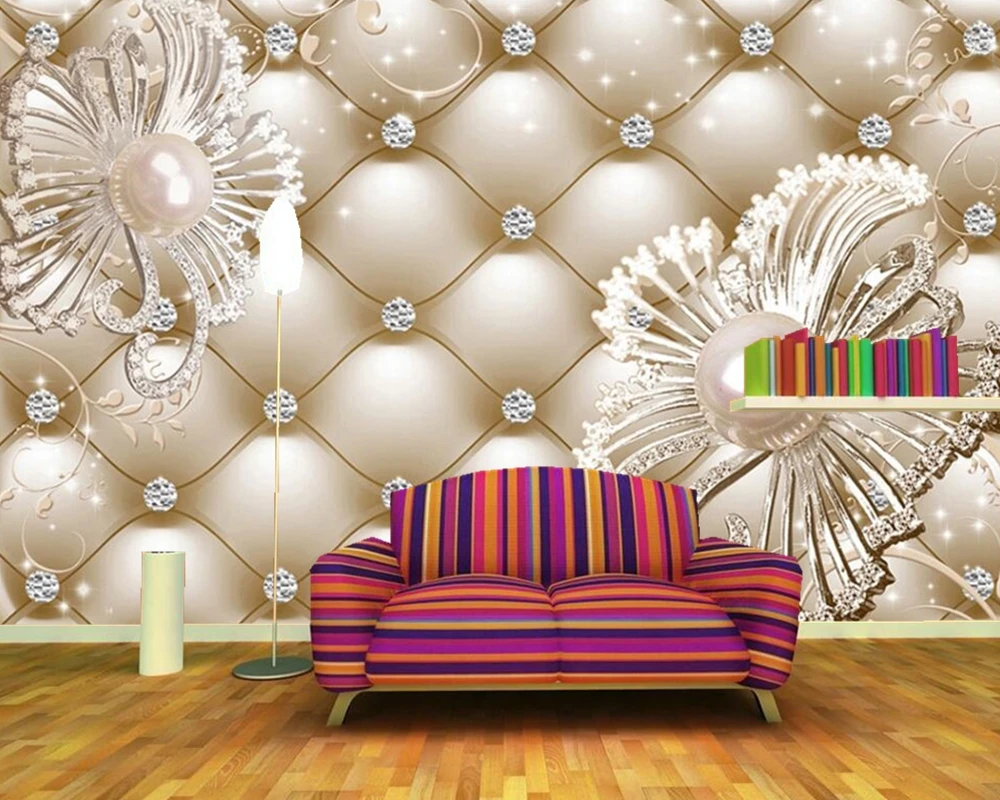 

3D soft bag diamond jewelry floral luxury wallpaper mural papel de parede,living room sofa TV wall bedroom hotel room cafe bar