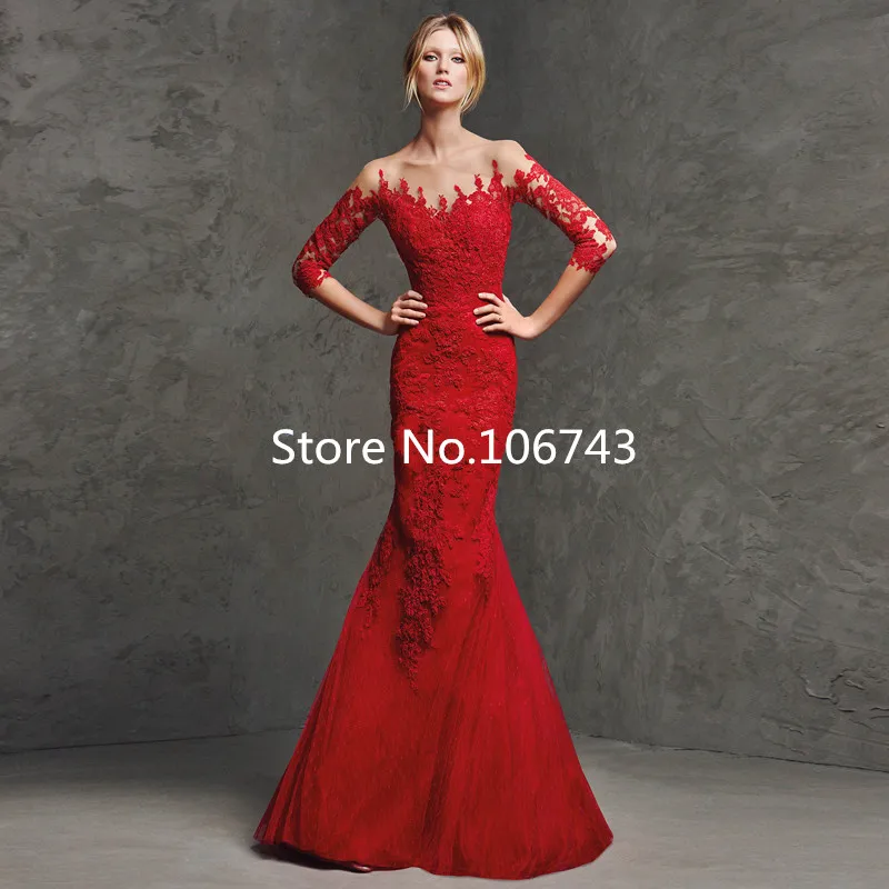 Красный сексуальный русалка выпускного вечера 2018 Длинные Аппликации