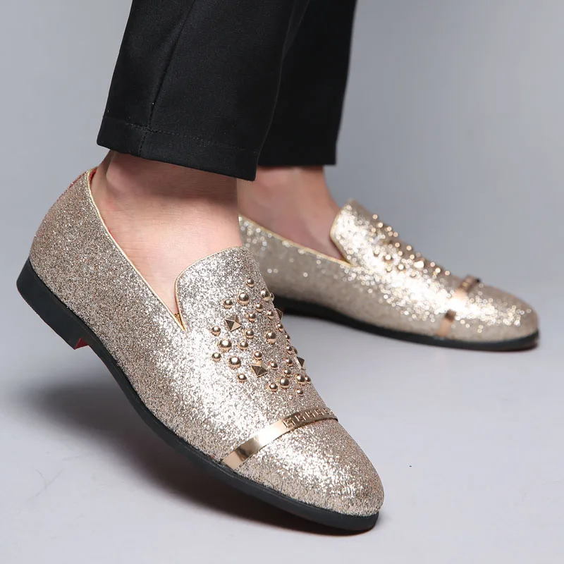 2019 Newest Fashion Luxury Brand Bling Paillette Men Loafers Charming Elegant Party Casual Shoes Handmade Silp-On Dress | Обувь