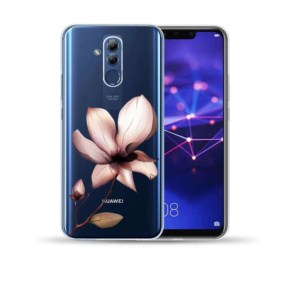 Сексуальный мягкий чехол из ТПУ с цветочным рисунком для Huawei Mate 20 Lite Pro Honor 8X 8C Note 10