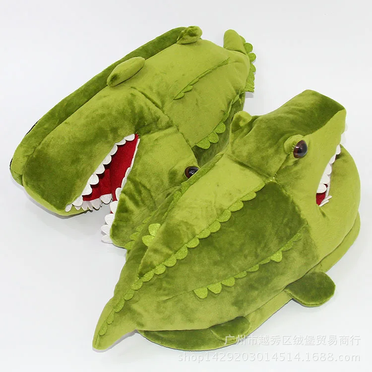 Г., зимние теплые домашние тапочки милые 3D Аллигаторы, плюшевые шлепанцы с животными для взрослых, креативные домашние тапочки унисекс на плоской подошве