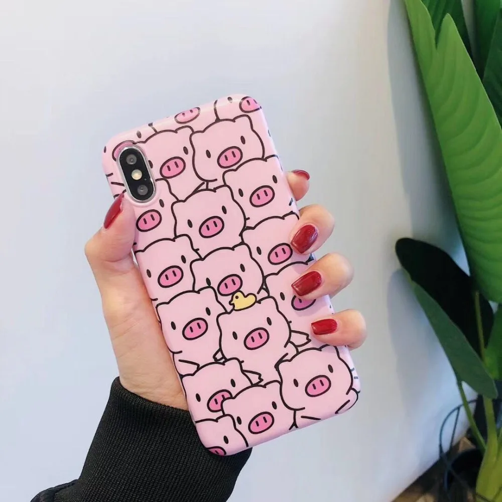 ORYKSZ Fashion Cartoon Pig Phone Case For iphone 6S X XS MAX XR 6 7 8 Plus Back Cover Luxury Cases Fruit Coque |