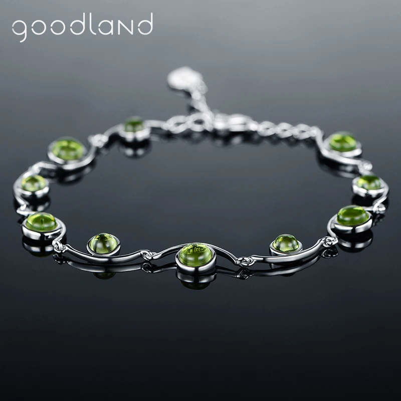 Goodland настоящий натуральный перидот браслет для женщин S925 серебро ручная цепочка