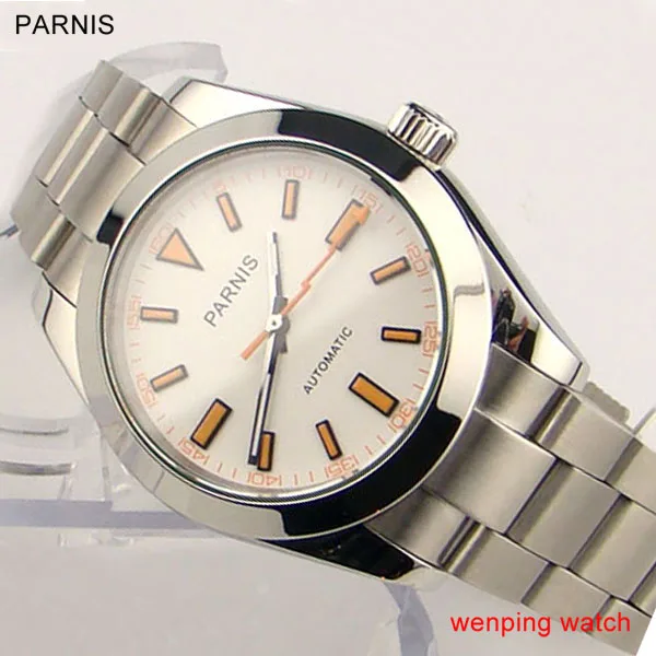 

Parnis 40mm sapphire glass Stainless steel Automatic mechanical movement Fold buckle mens watch E975