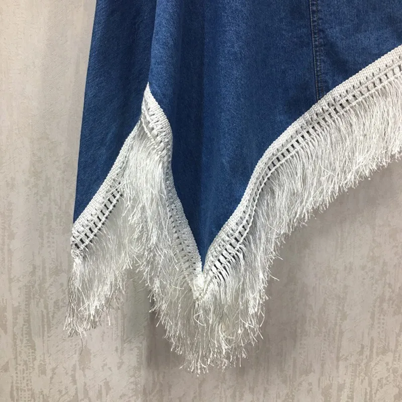 TWOTWINSTYLE, корейский стиль, с кисточками, пэчворк, Женская юбка, высокая талия, тонкая, нестандартная, джинсовые юбки, женская модная одежда,, летняя Новинка
