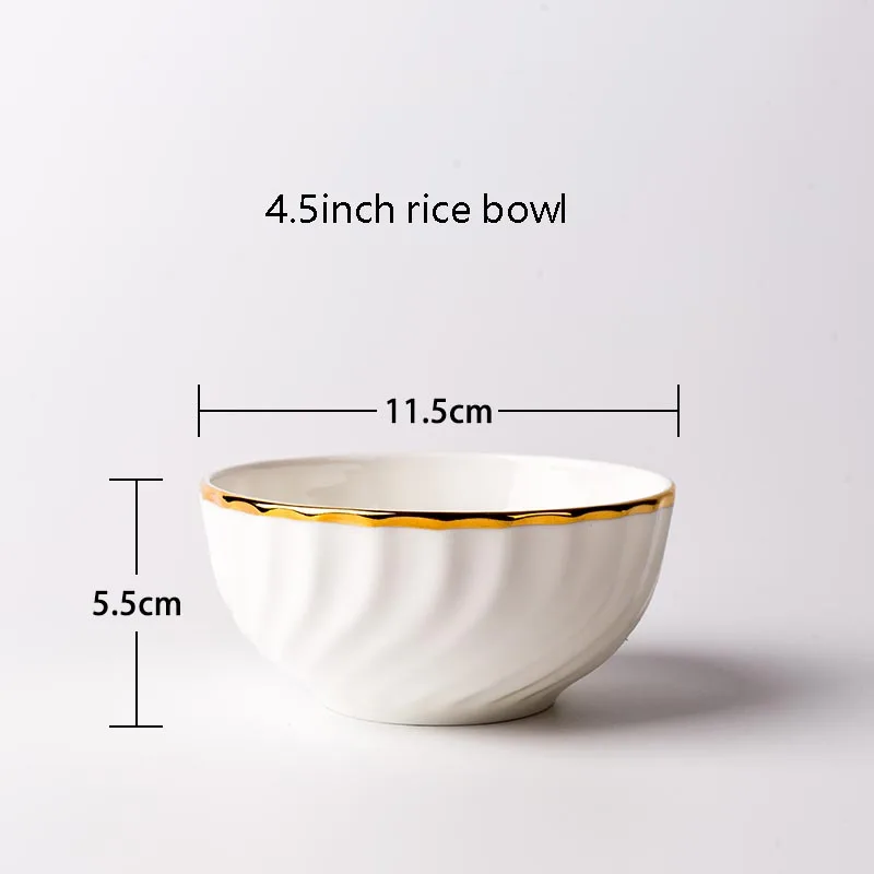 

11PCS/Lot Creative Ceramic Bone China Tableware Set Handmade Gold Rim Rice Bowls Soup Dessert Bowl Spaghetti Plate Pastry Dishes