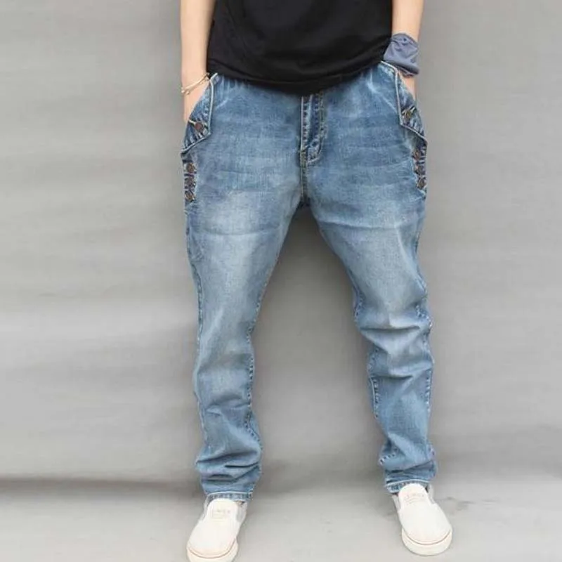 Новинка 2017 года Для мужчин джинсы и штаны в стиле хип хоп с эластичной резинкой