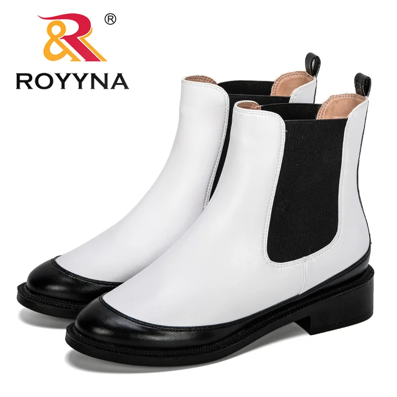 ROYYNA/Новинка года; модные стильные женские Ботильоны на каблуке; размеры 36-41; модные офисные кожаные ботинки; уличная зимняя обувь; Feminimo