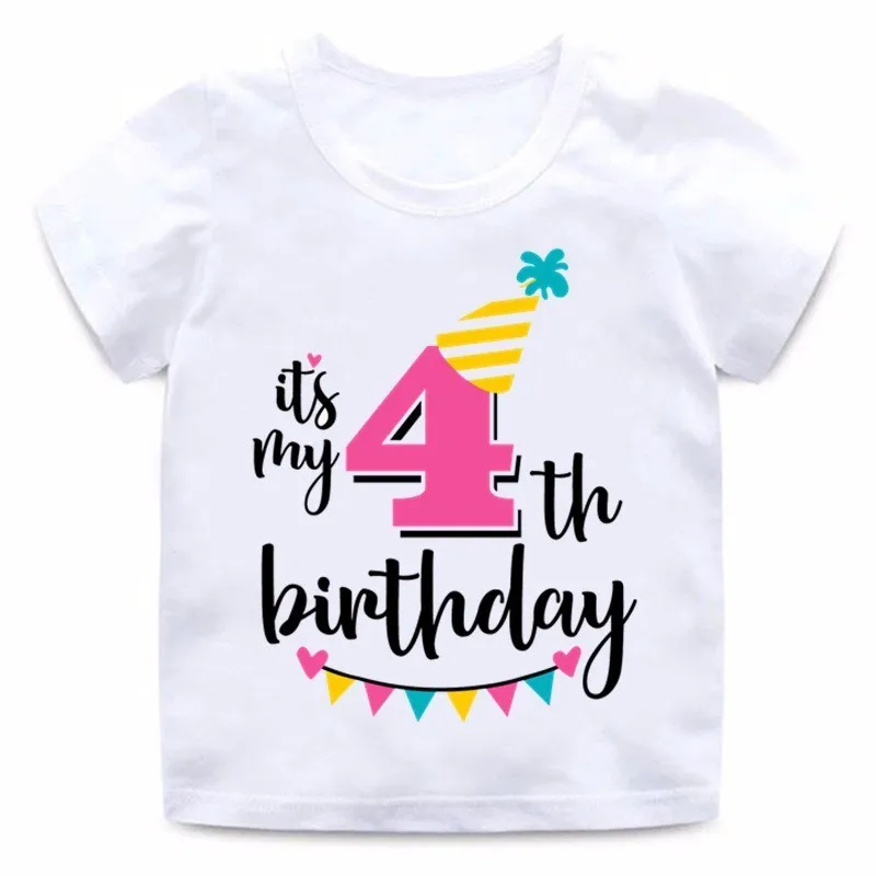 HKP2432D Футболка с надписью «Happy Birthday» и цифрой 1-7 для девочек Милая летняя одежда для малышей Забавная детская футболка с цифрами на день рождения HKP2432 - Цвет: HKP2432D