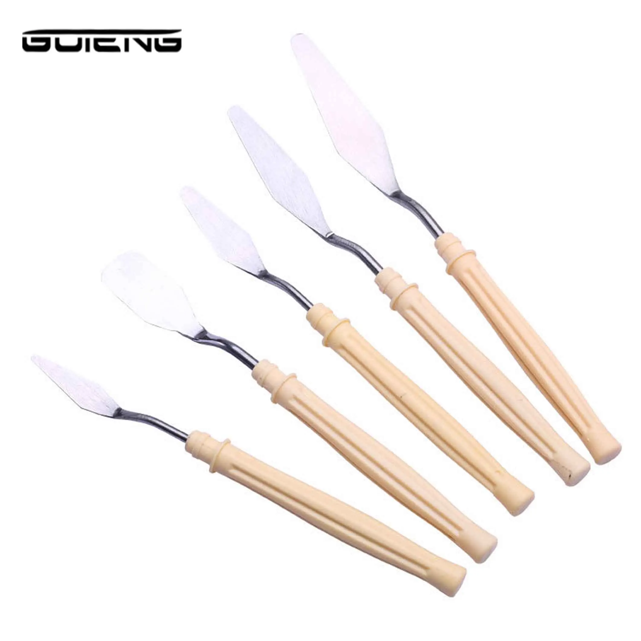 5pcs GUTENG 5 шт. палитра нож краска ing нержавеющая сталь лопатка-скребок деревянная ручка товары для рукоделия для художника холст, масляная краска цвет - Цвет: 5pcs