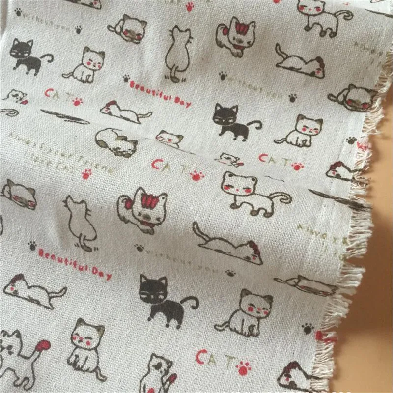Кошка холщовая ткань с принтом хлопок лен Лоскутная Ткань Сделай Сам швейный материал для стеганых изделий Ручное шитье Лен Хлопок Материал рукоделие
