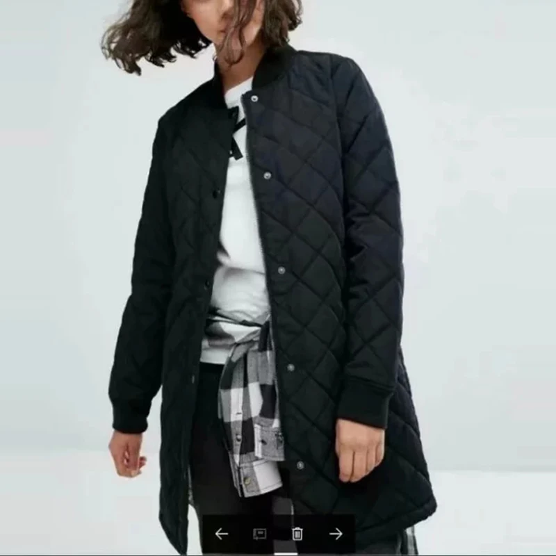 Модная Argyle зимняя женская куртка, женское свободное теплое длинное пальто, повседневная черная куртка-бомбер, Женское пальто с карманами размера плюс, верхняя одежда