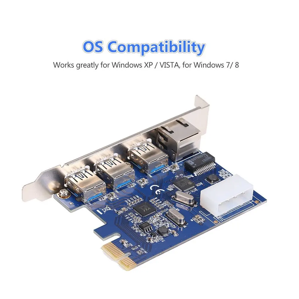 Aneew Pci-e to 3 Port USB 3.0 Rj45 Gigabit Ethernet Expansion Card Desktop PC Network PCI Express 1000Mbps Lan Adapter | Компьютеры и