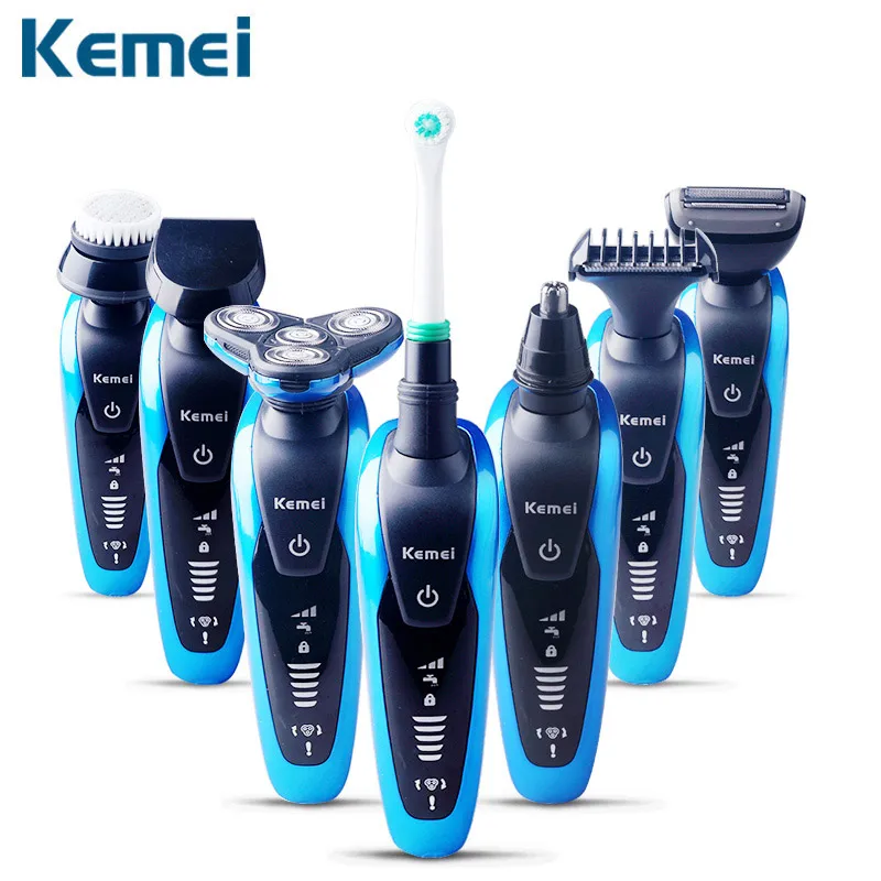 Kemei 7 в 1 моющийся Перезаряжаемые электробритвы Triple Blade 3 Электрический бритья