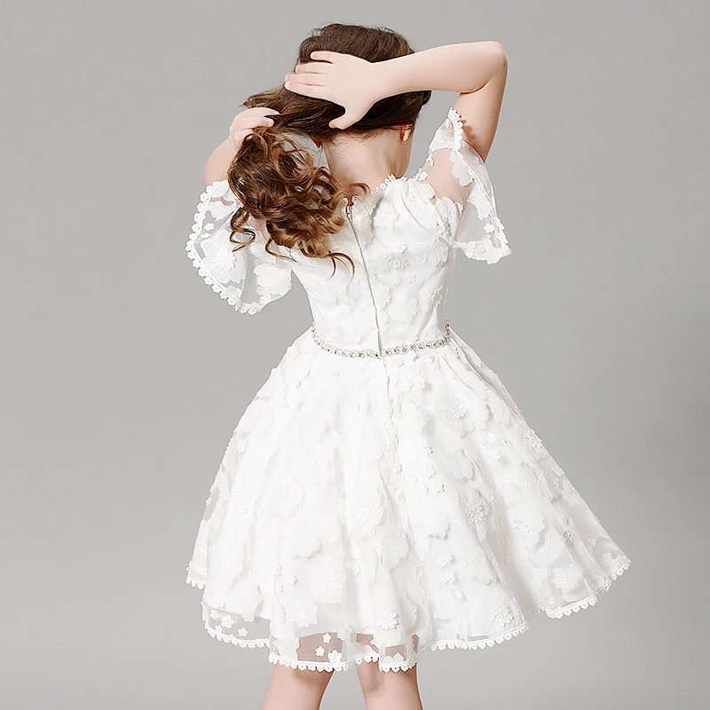 Fashion White Princess Dress For Weddings Summer 2017 Half Flare Sleeves Toddler Girls Dresses for Party Children Clothes P18 | Детская