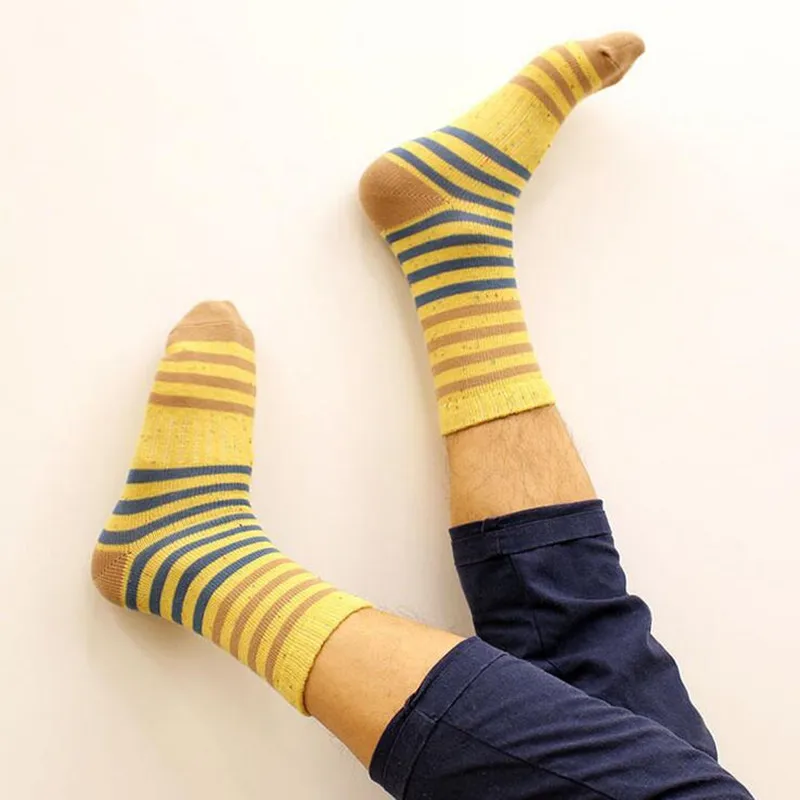 

1 Pair Men Socks Cotton Winter Warm Thick Cotton Socks Men's Double Needle Stripes Casual Crew Socks Warm Meias Sokken