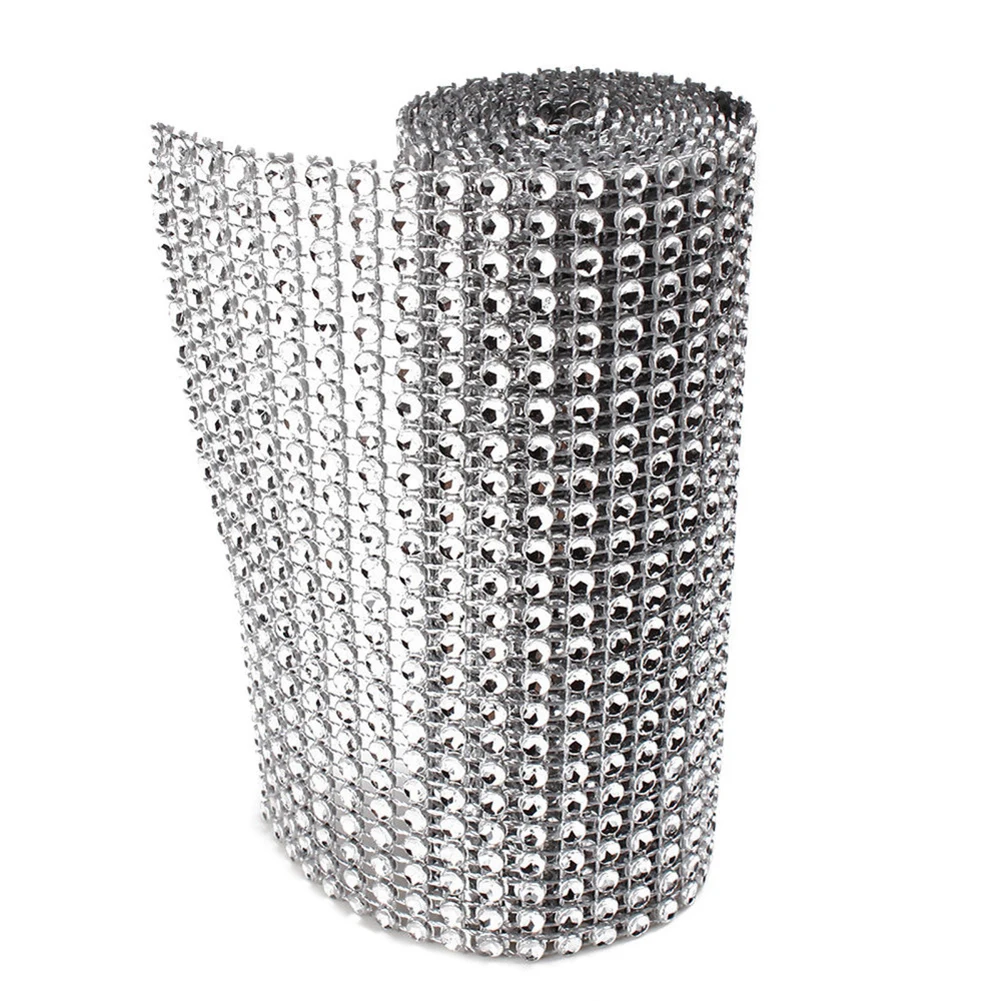 1 yard Bling Diamond mesh Wrap ribbon silver Rhinestone Mesh Roll Tape Tulle Crystal Ribbon cake wedding Christmas decoration | Дом и сад
