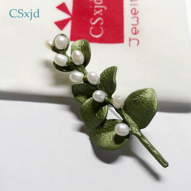 CSxjd Новая Винтажная брошь натуральный жемчуг листья эвкалипта ветки Брошь