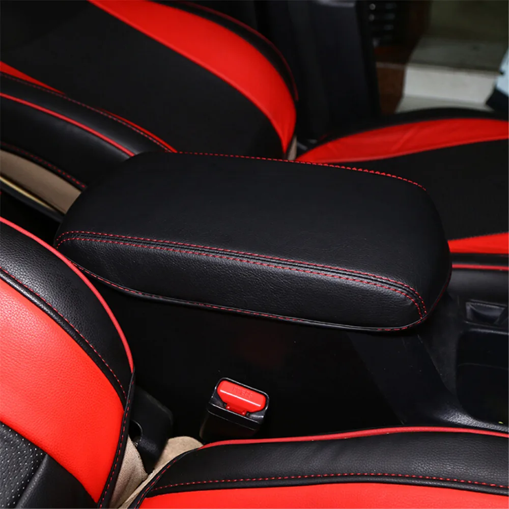 Подлокотника для Toyota RAV4 из искусственной кожи красный/черный стежков подлокотник коробка в центральную консоль Крышка для RAV4