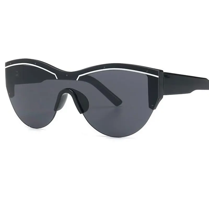 New Designer Womens Black Cat Eye Sunglasses Retro Oversized One Pieces Lens Sun Glasses White Line Lady Shades Okulary | Аксессуары для