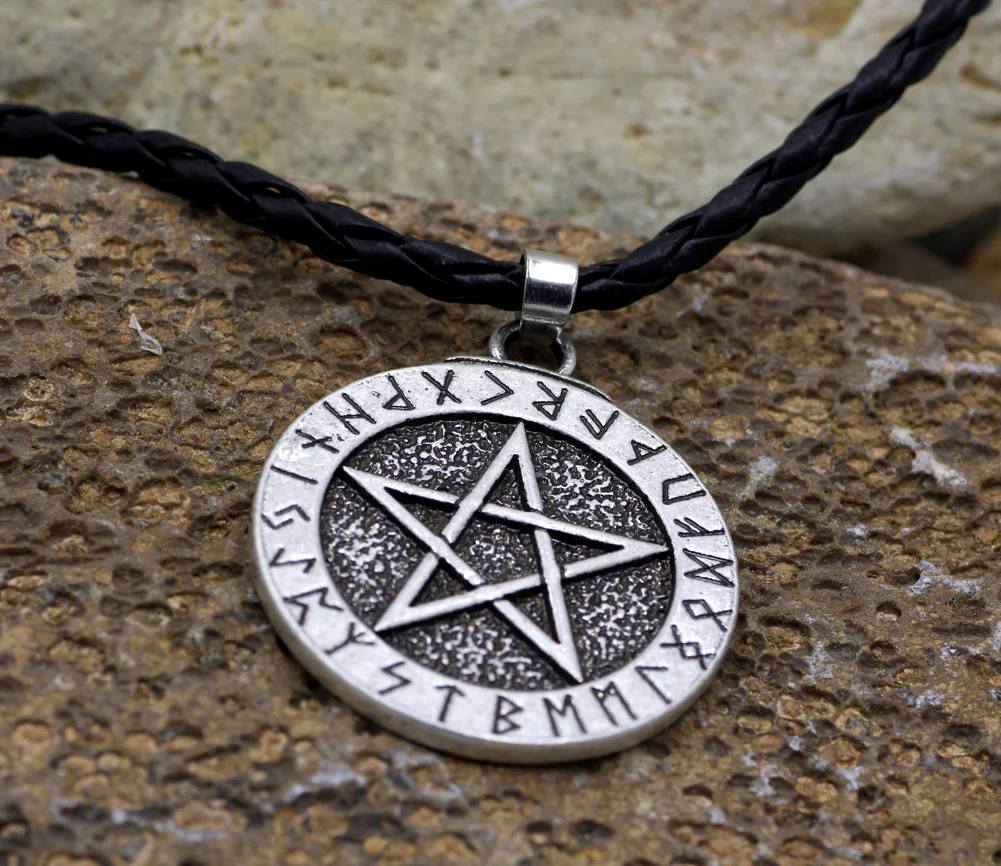 Скандинавский викингов большая РУНИЧЕСКАЯ пятиконечная Оловянная подвеска ~