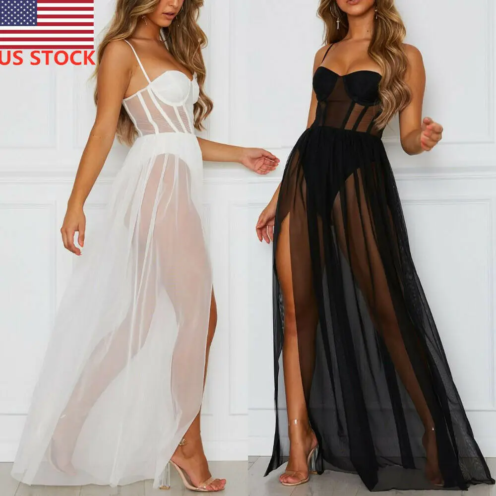 

US Sexy Hot Thin Transparent Mesh Underwear Nightdress Two-Piece Include T-Back