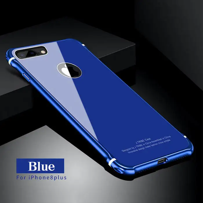 Leanonus чехол для iPhone 8 8 Plus чехол Роскошный Алюминиевый бампер+ Задняя Закаленное стекло-Броня Крышка корпуса для iPhone 8 Plus 7Plus - Цвет: Blue