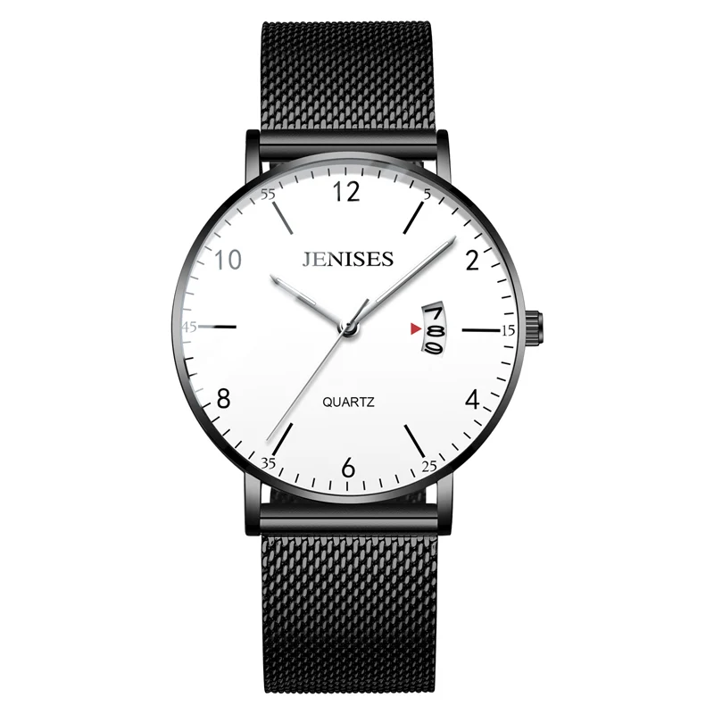 black white Mens Watches Slim Mesh Steel Date Waterproof Simple Designer Quartz Watch For Men Clock Black Wristwatch Relogio Masculino - Цвет: black white
