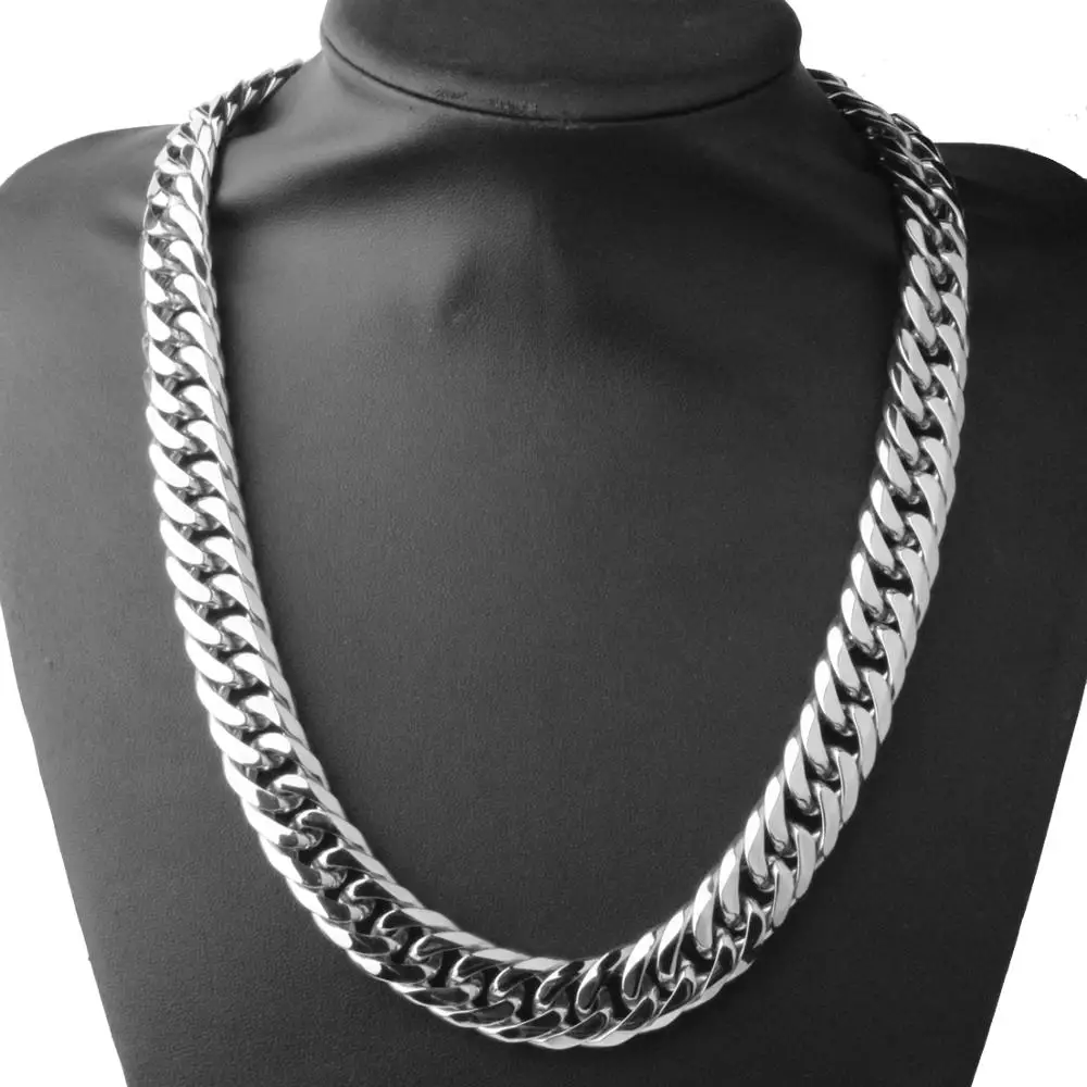 

News Arrival 16mm Stainless Steel Curb Cuban Miami Chain Necklace Boys Mens Fashion Jewelry Clasp Link Silver Color Necklace