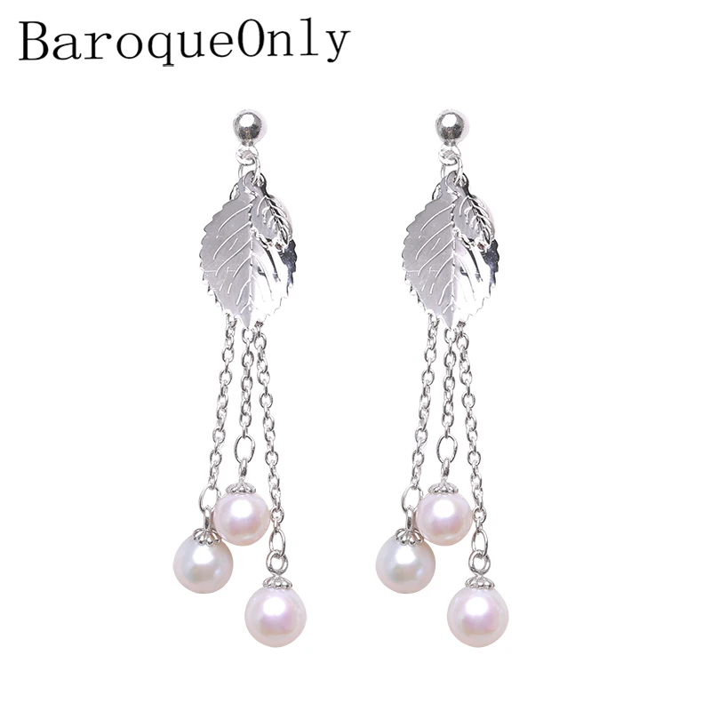 Серьги подвески из серебра 925 пробы с натуральным пресноводным