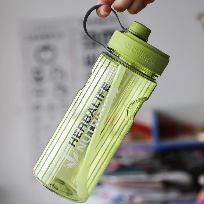 green 1Л/1000 мл Классический и дизайн синий оранжевый зеленый добавки herbalife Спорт пространство соломы бутылка для воды с крышкой деление шкалы - Цвет: green