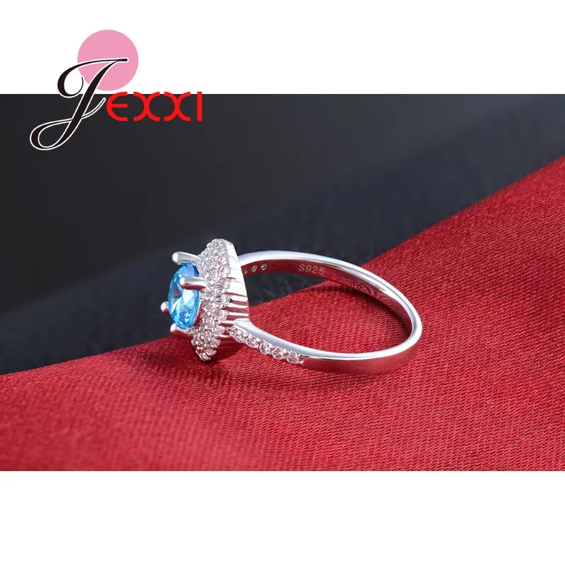 Elegant 925 Sterling Silver Proposal Rings For Women Wedding Band Jewelry Blue CZ Crystal Engagement Finger Ring New | Украшения и