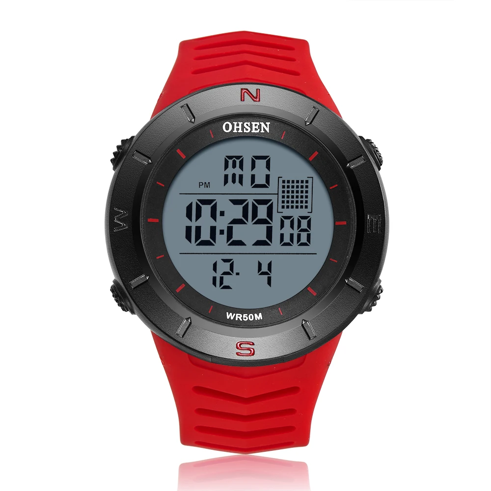 Red watch Цифровой светодиодный для мужчин спортивные часы секундомер OHSEN 50 м Дайвинг открытый Militar мужские наручные часы желтый Модный браслет часы montre homme - Цвет: Red watch