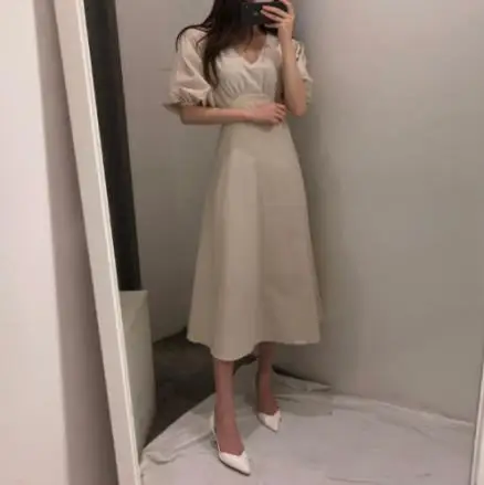 Корейское женское летнее хлопковое льняное сексуальное длинное платье