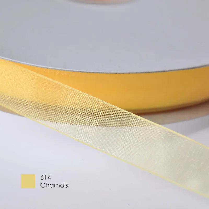 chamois 614 Яма 3 мм 1/8 дюймов сплошной цвет прозрачная органза шелковая лента зеленый желтый коричневый для упаковки подарков Свадебные украшения 800 ярдов/партия - Цвет: chamois 614