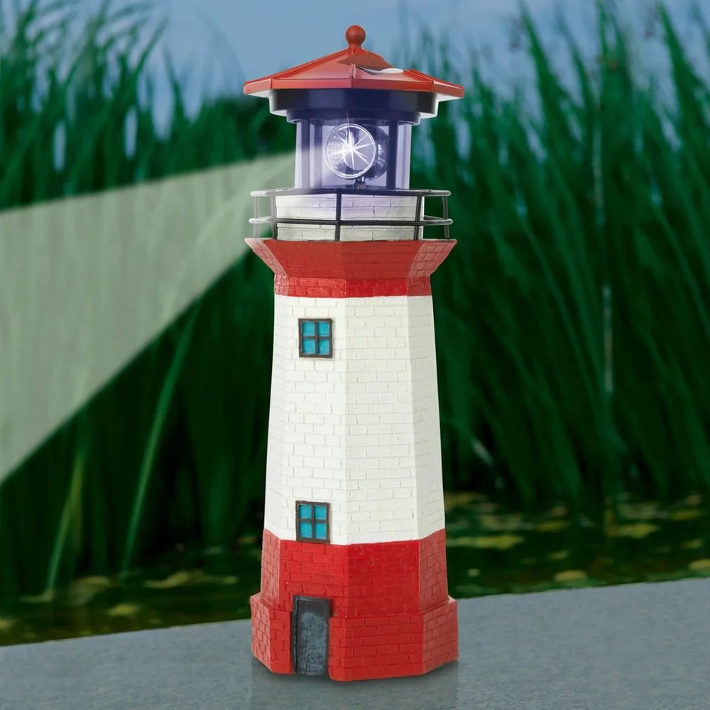 

Solar Power LED Lighthouse Light with Rotating Light Beam 29CM Home Garden Decoration Fence Lawn Lamp Fairy Light