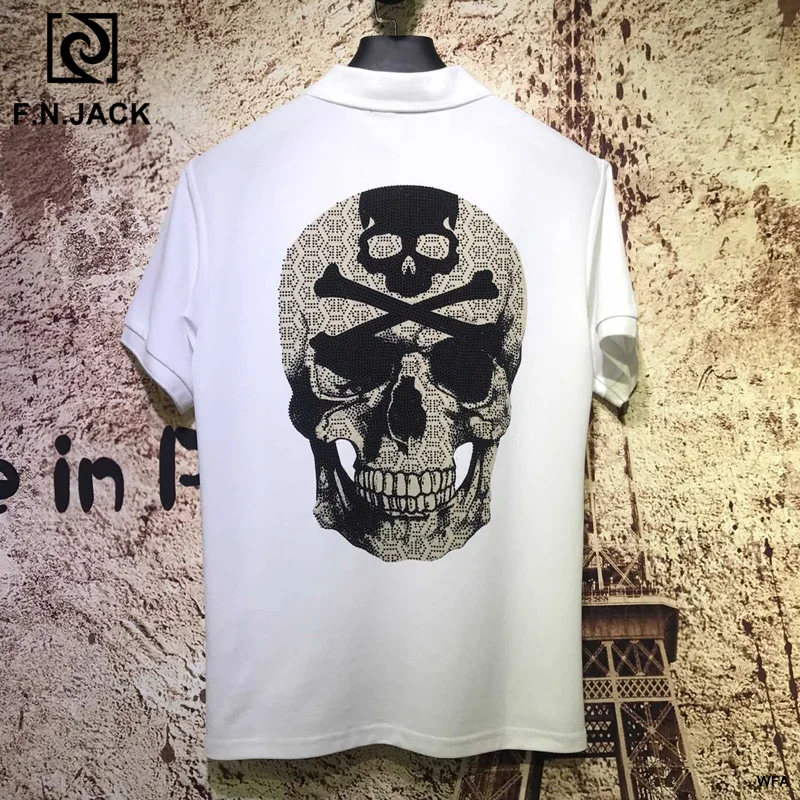 F. N. JACK, Новое поступление, мужская рубашка поло с коротким рукавом, модные рубашки, повседневный мужской топ, рубашка поло с крутым черепом