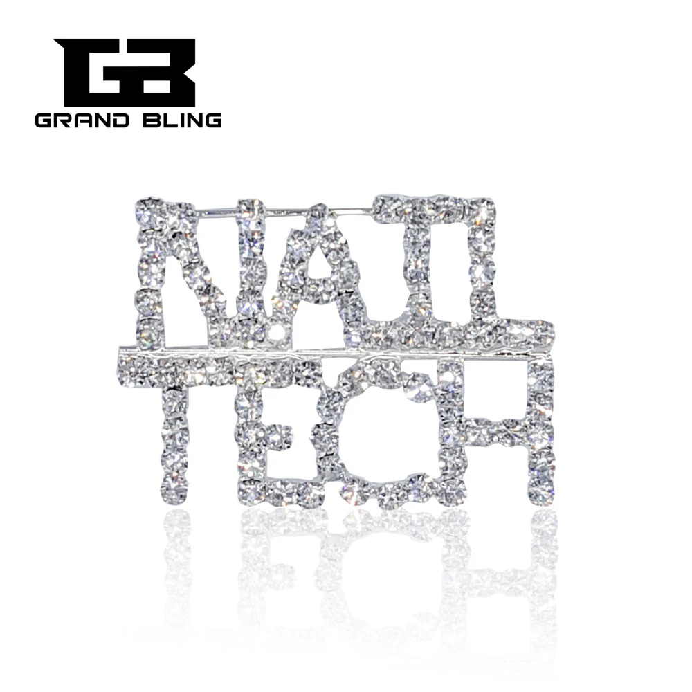 Серебристые стразы слова и значки с изображением букв NAIL TECH булавка для лацкана |