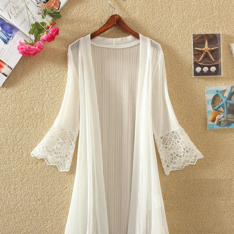 Женский кардиган с вышивкой кружевная блузка Белый Топ туника в стиле бохо лето