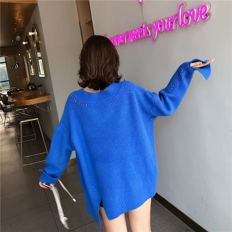 Alpaca V-Neck Lace Up Sweaters Fashion 2018 Women Plus Size Loose Clothing Knit Sweater Womens Pullover Long Sleeve | Женская одежда