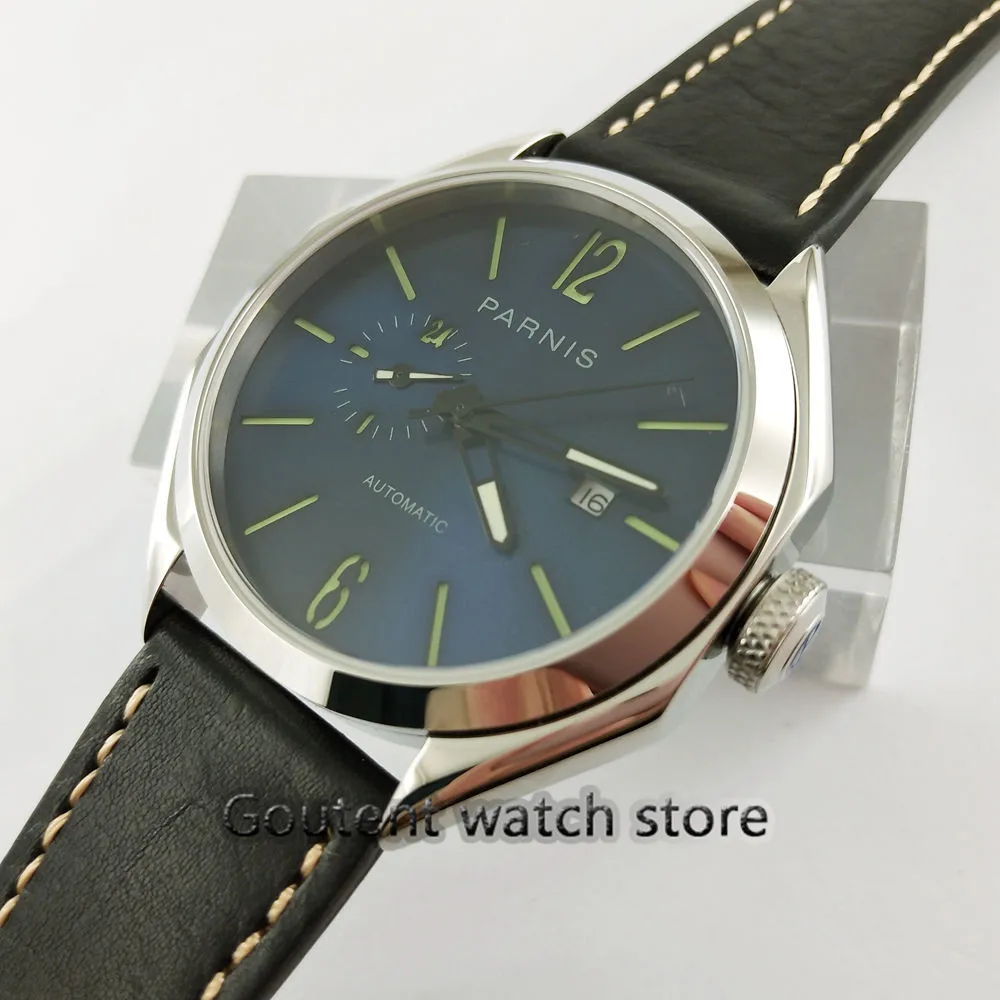 Parnis 43 мм 21 jewels MIYOTA 821A автоматический синий циферблат сапфировое стекло Miyota