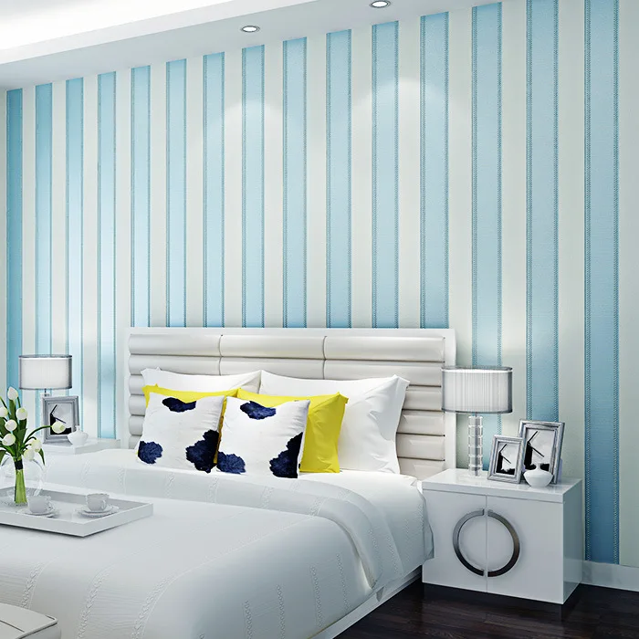 

Cheng Shuo non-woven flocking wallpaper Mediterranean modern minimalist vertical stripes wallpaper