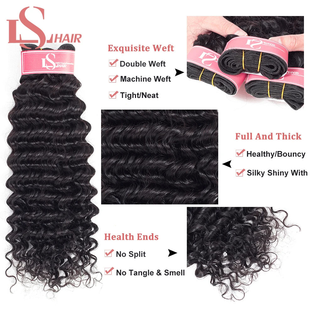 LS волосы индийские remy человеческие глубокая волна пучки 1 шт. для наращивания 8-28 - Фото №1